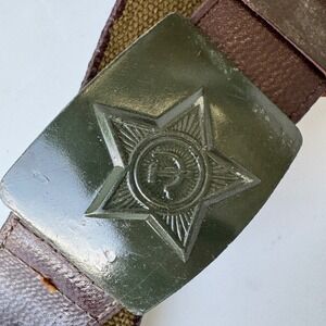 Vintage Soviet Russian Military Field Belt Star Hammer Anchor Buckle Canvas 35in